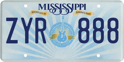 MS license plate ZYR888