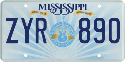 MS license plate ZYR890