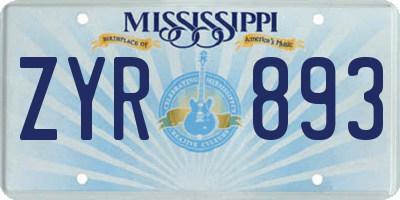 MS license plate ZYR893