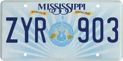 MS license plate ZYR903