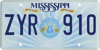 MS license plate ZYR910