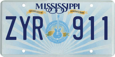 MS license plate ZYR911