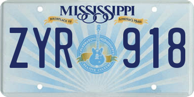 MS license plate ZYR918