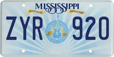 MS license plate ZYR920