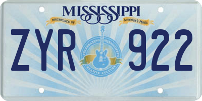 MS license plate ZYR922