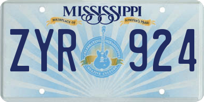 MS license plate ZYR924