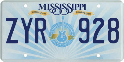 MS license plate ZYR928
