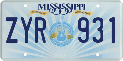 MS license plate ZYR931