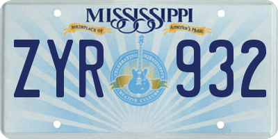 MS license plate ZYR932
