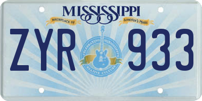 MS license plate ZYR933