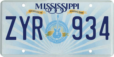 MS license plate ZYR934