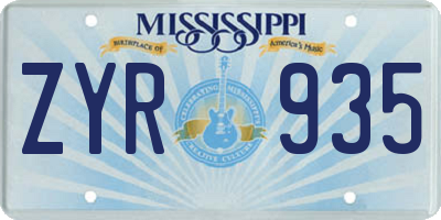 MS license plate ZYR935