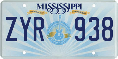 MS license plate ZYR938