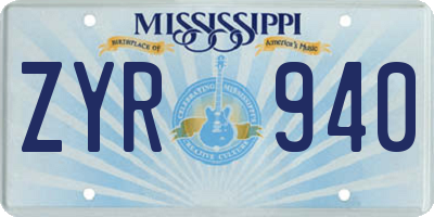 MS license plate ZYR940