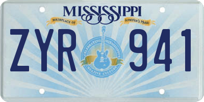 MS license plate ZYR941