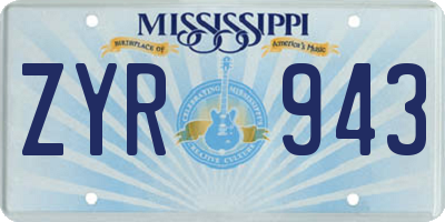 MS license plate ZYR943