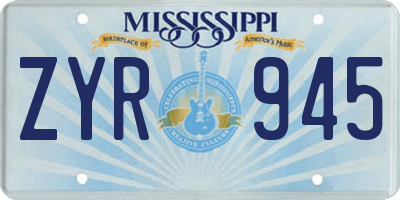 MS license plate ZYR945