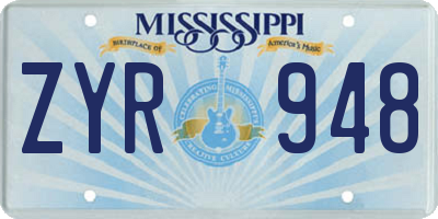MS license plate ZYR948