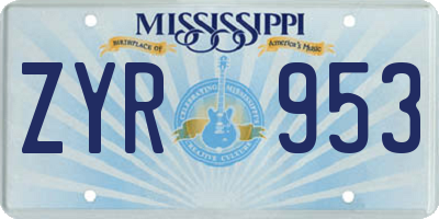 MS license plate ZYR953