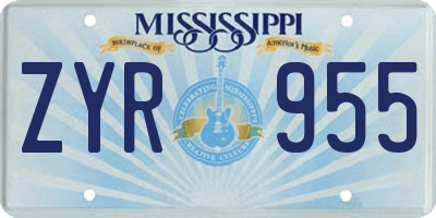MS license plate ZYR955