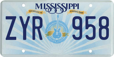 MS license plate ZYR958
