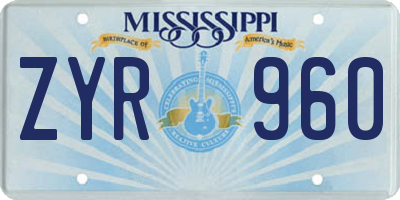 MS license plate ZYR960