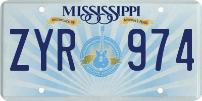 MS license plate ZYR974