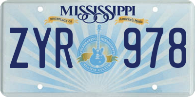 MS license plate ZYR978
