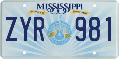 MS license plate ZYR981