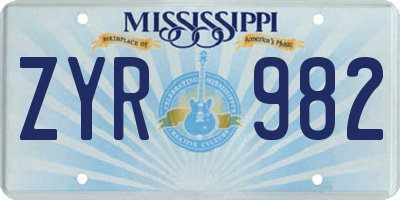 MS license plate ZYR982