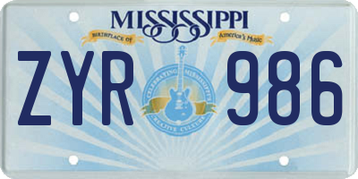 MS license plate ZYR986