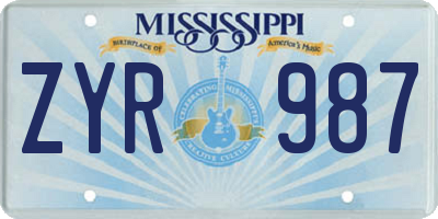 MS license plate ZYR987