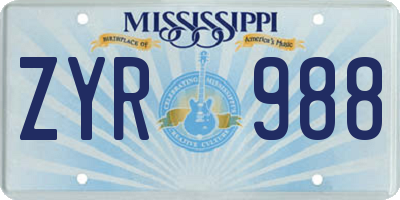 MS license plate ZYR988
