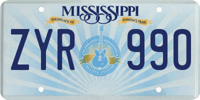 MS license plate ZYR990