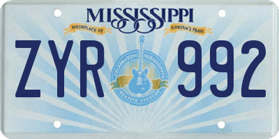 MS license plate ZYR992