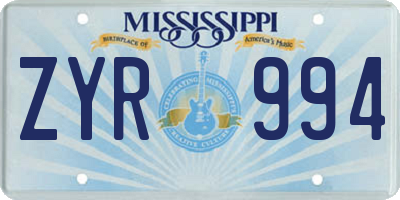 MS license plate ZYR994