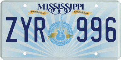MS license plate ZYR996