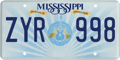 MS license plate ZYR998