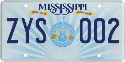 MS license plate ZYS002