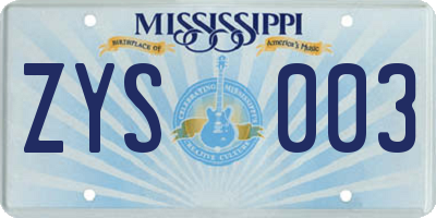 MS license plate ZYS003