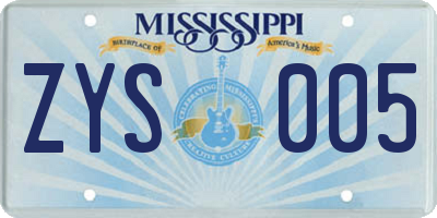 MS license plate ZYS005