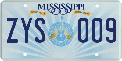 MS license plate ZYS009