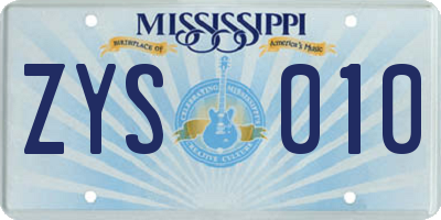 MS license plate ZYS010