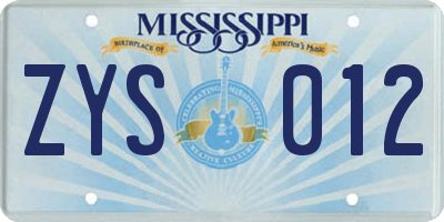 MS license plate ZYS012