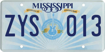 MS license plate ZYS013