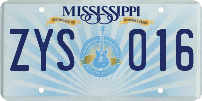 MS license plate ZYS016