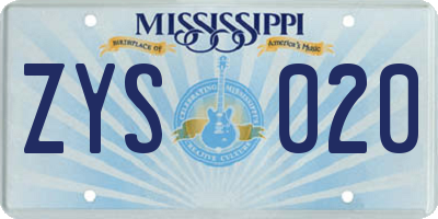 MS license plate ZYS020