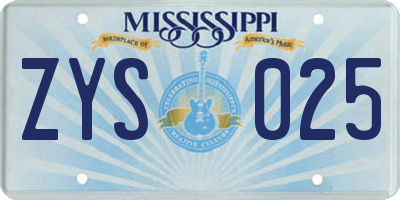 MS license plate ZYS025