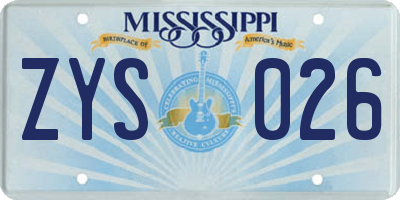 MS license plate ZYS026