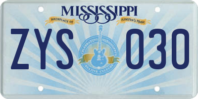 MS license plate ZYS030